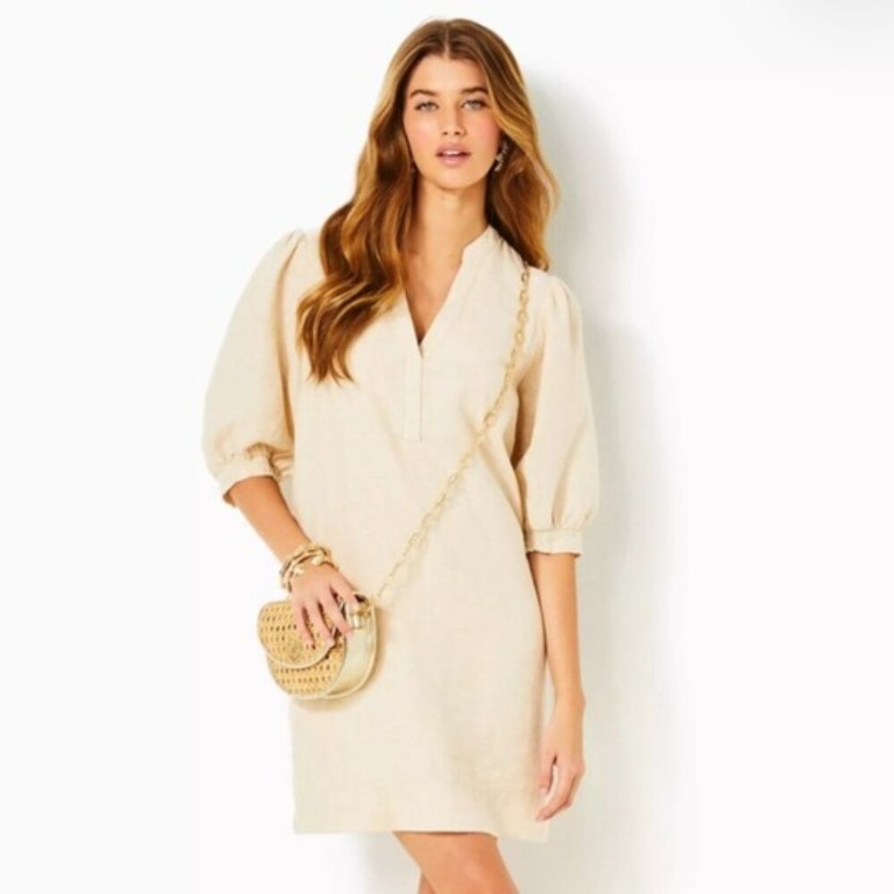 Lilly Pulitzer sandbar linen Mialeigh elbow sleeve dress, 0, NWT